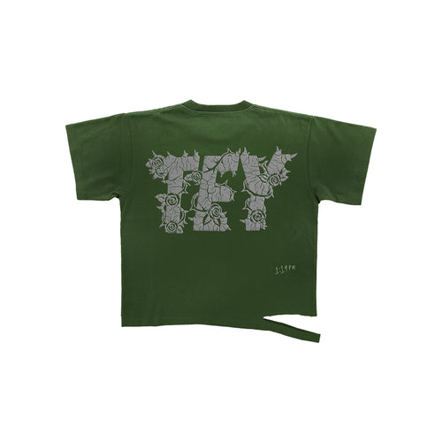 TEY CRACKED ROSES GREEN T-SHIRT