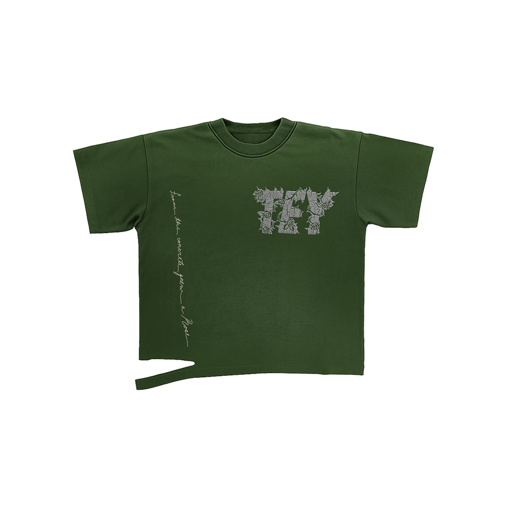 TEY CRACKED ROSES GREEN T-SHIRT